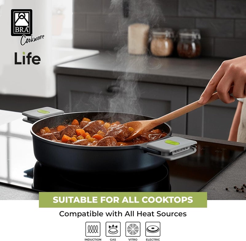 BRA COOKWARE Life Ceramic Nonstick Sauté Pan w/Glass Lid | 11 Inch 2.9 Quart Recycled Aluminum Deep Pan | Dual-Handle Braiser | Ceramic Non-Stick Coating | PFOA Free | All Cooktops & Oven Safe - Image 4